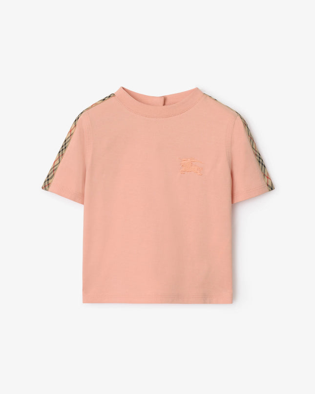 kidsatelier-burberry-Pink Cotton T-shirt with Check