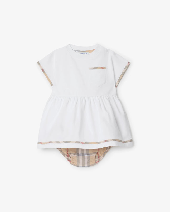 White Cotton dress and bloomers with check - kids atelier White Cotton dress and bloomers with check - kids atelier