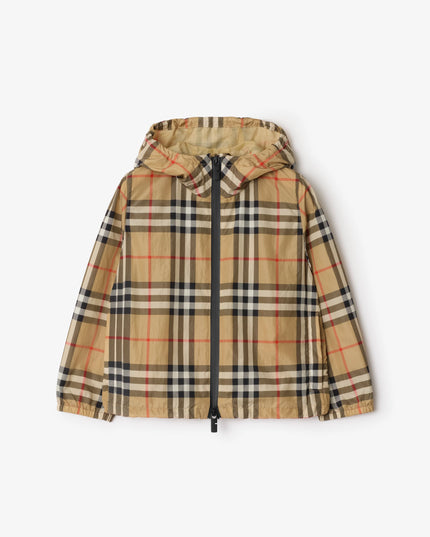 kidsatelier-burberry-Beige-Check-Nylon-Hooded-Jacket