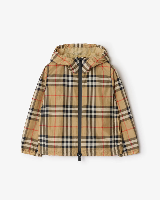 kidsatelier-burberry-Beige-Check-Nylon-Hooded-Jacket