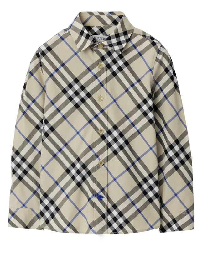 Kids Atelier-Burberry-Checked Pattern Long Sleeved Cotton Shirt