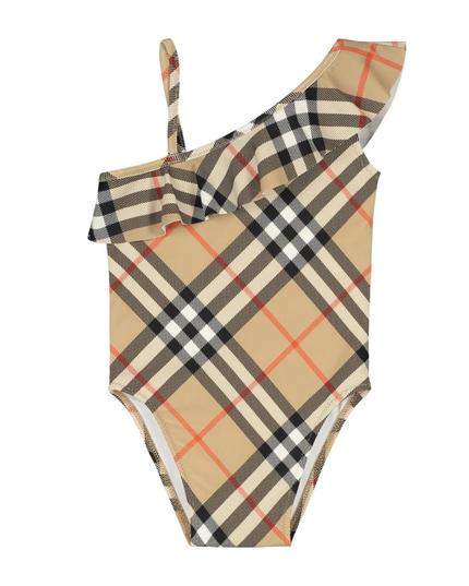 Kids Atelier-Burberry-Kids One-Shoulder Checked Swimsuit