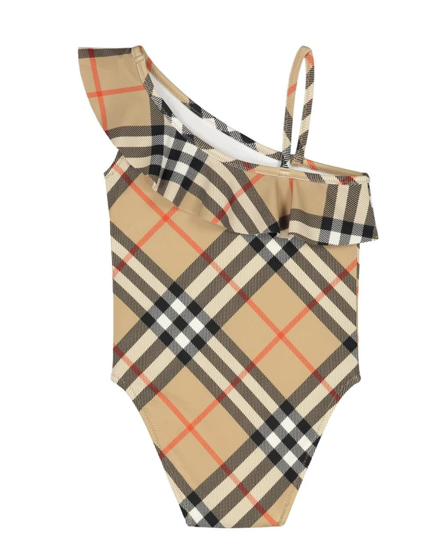 Kids Atelier-Burberry-Kids One-Shoulder Checked Swimsuit