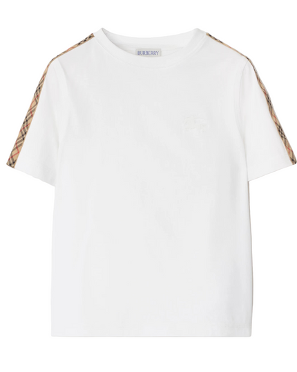Kids Atelier-Burberry-White Check Trim Cotton T-shirt