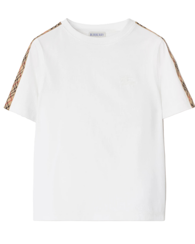 Kids Atelier-Burberry-White Check Trim Cotton T-shirt