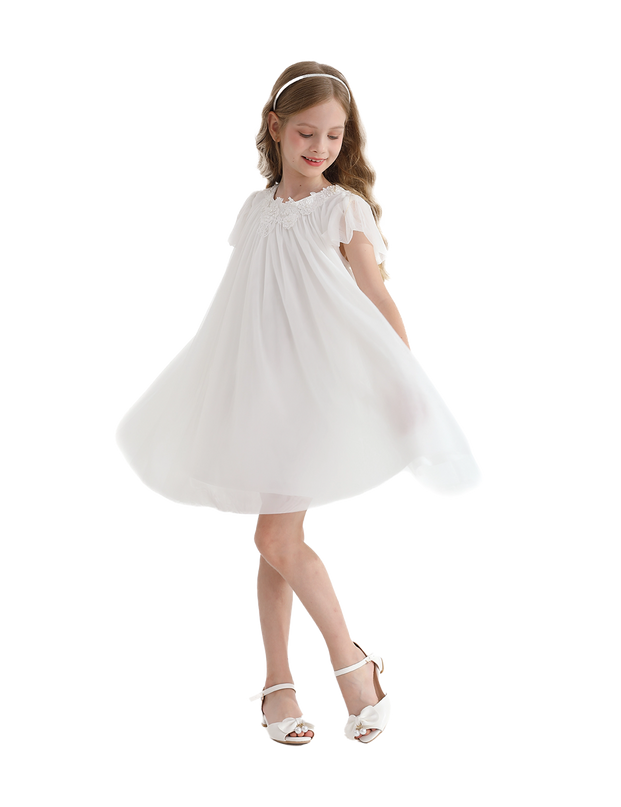 White Flower Accent Constance Dress