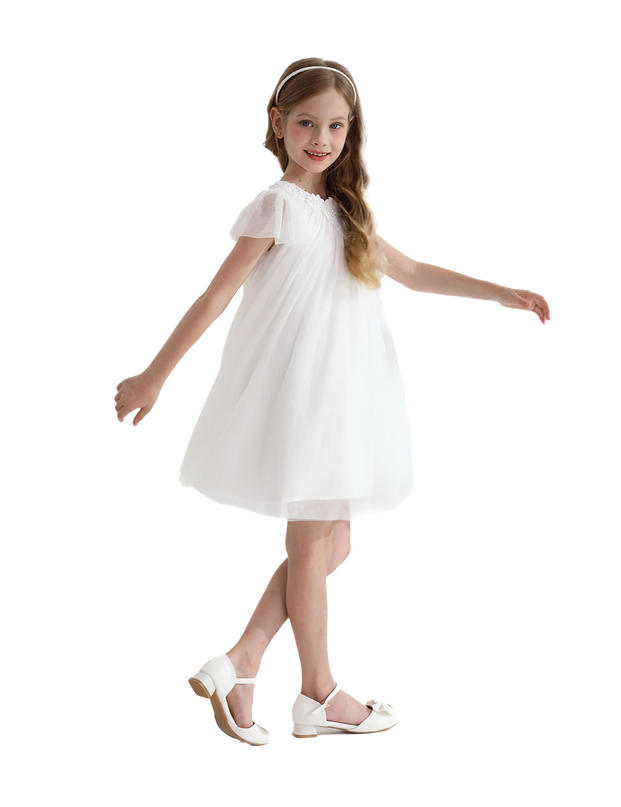 White Flower Accent Constance Dress