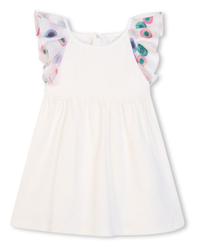 Kids Atelier-Chloe-Ivory Logo Embroidered Ruffle Dress