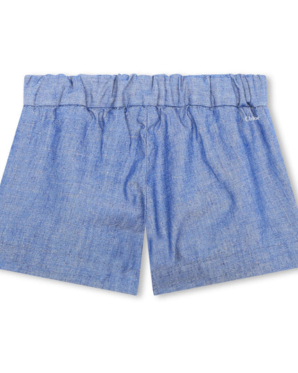 Kids Atelier-Chloe-Blue Star Embroidered Chambray Shorts
