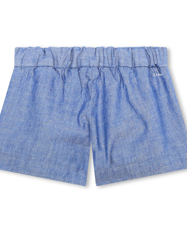 Kids Atelier-Chloe-Blue Star Embroidered Chambray Shorts