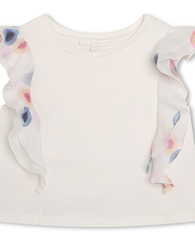 Kids Atelier-Chloe-Ivory Cotton Multicolored Ruffled Blouse