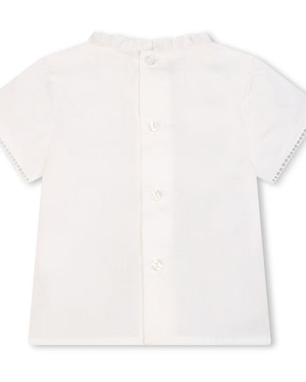 Kids Atelier-Chloe-White Ruffle Blouse and Blue Shorts
