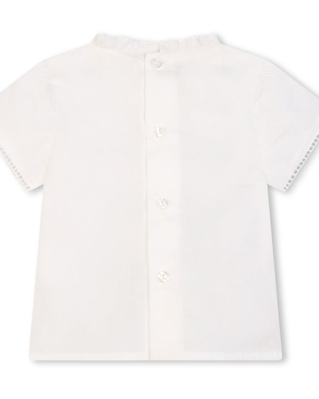 Kids Atelier-Chloe-White Ruffle Blouse and Blue Shorts