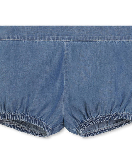 Kids Atelier-Chloe-White Ruffle Blouse and Blue Shorts