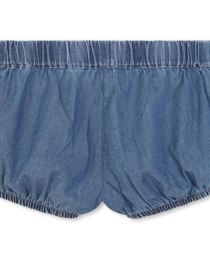 Kids Atelier-Chloe-White Ruffle Blouse and Blue Shorts