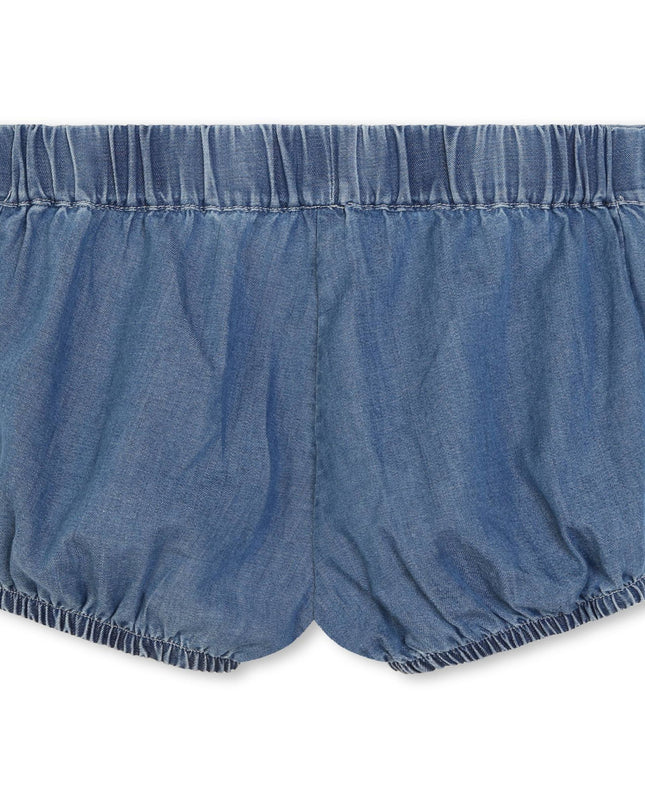 Kids Atelier-Chloe-White Ruffle Blouse and Blue Shorts