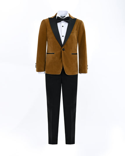 Brown Velvet Suit with Black Accents