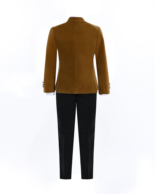 Brown Velvet Suit with Black Accents