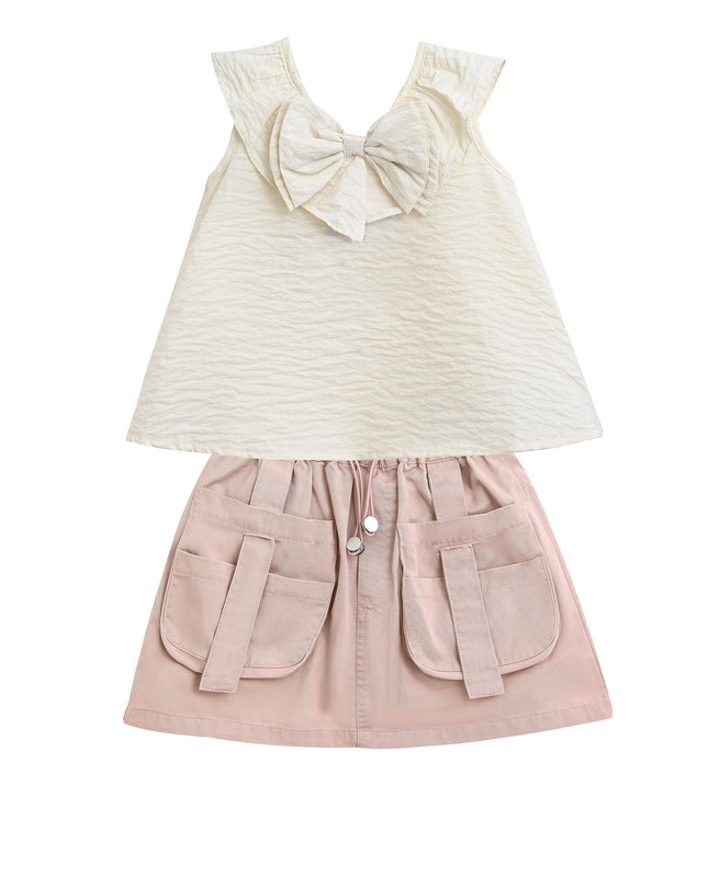 Ivory Pink Strap Bow Shorts Set
