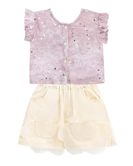 Mauve Cream Sequin Shorts Set