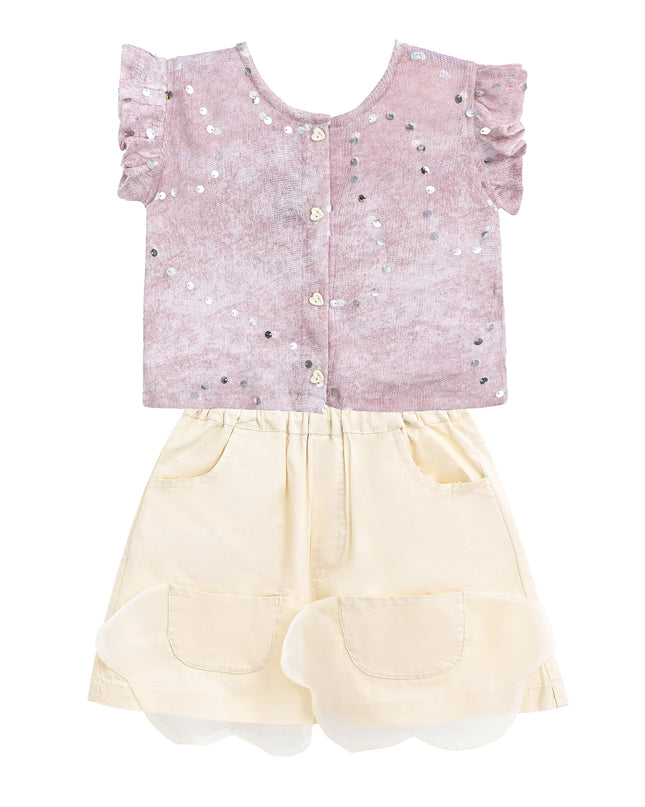 Mauve Cream Sequin Shorts Set
