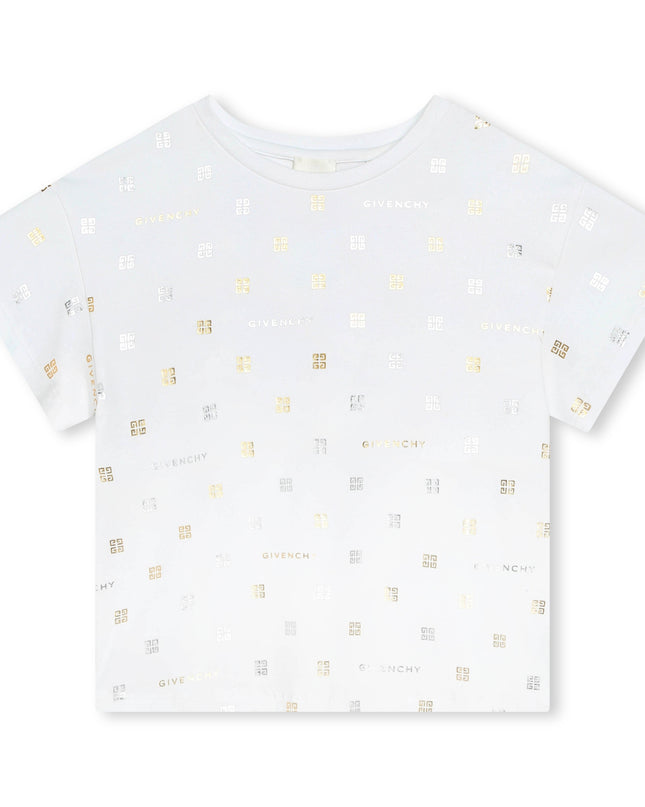 givenchy-h30076-10p-kg-White All Over Logo Print T-Shirt
