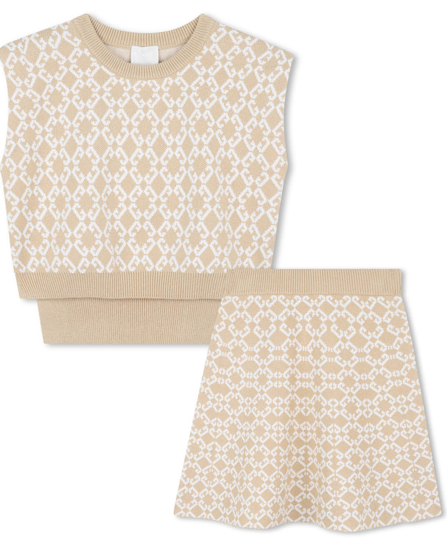 kidsatelier-givenchy-Beige-Logo-Jacquard-Ribbed-Skirt-Set