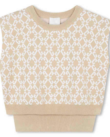 kidsatelier-givenchy-Beige-Logo-Jacquard-Ribbed-Skirt-Set