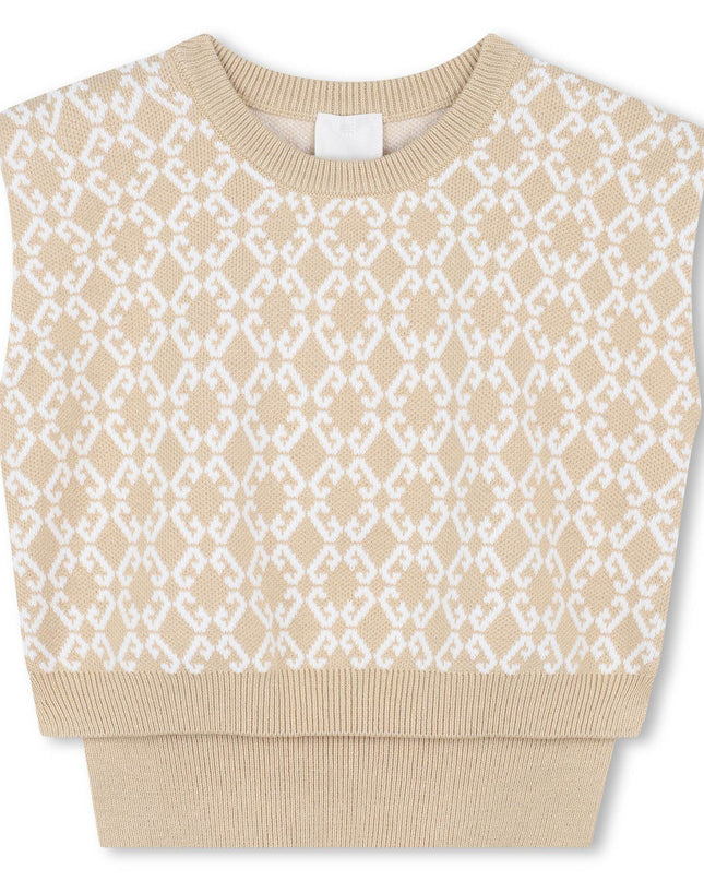 kidsatelier-givenchy-Beige-Logo-Jacquard-Ribbed-Skirt-Set