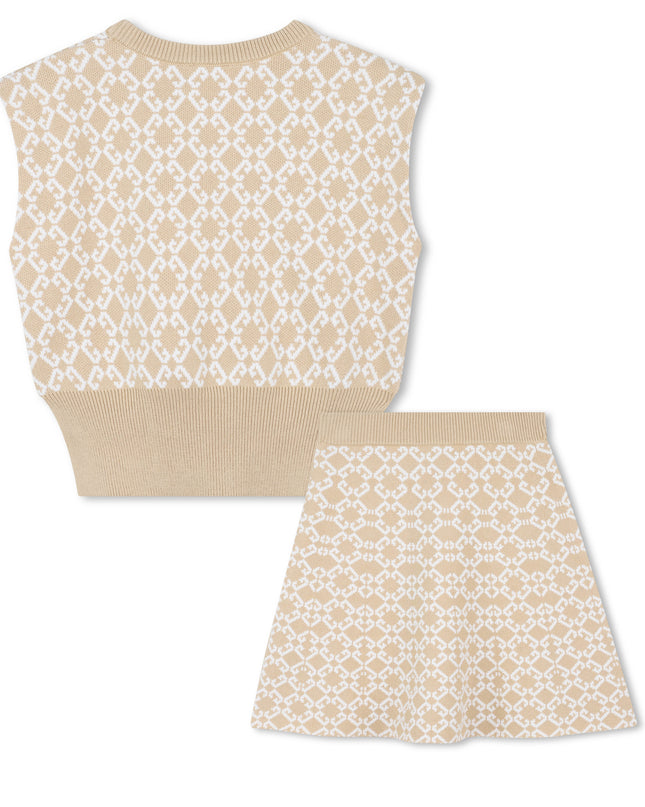kidsatelier-givenchy-Beige-Logo-Jacquard-Ribbed-Skirt-Set