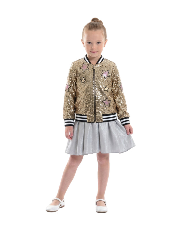 kids atelier mimi tutu Gold Sequin Bomber Jacket