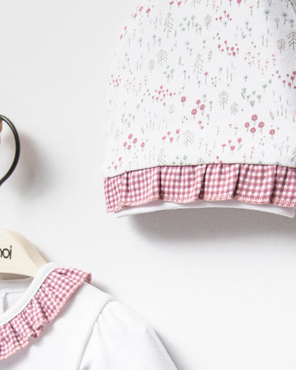 Pink Gingham Flower Ruffle Set