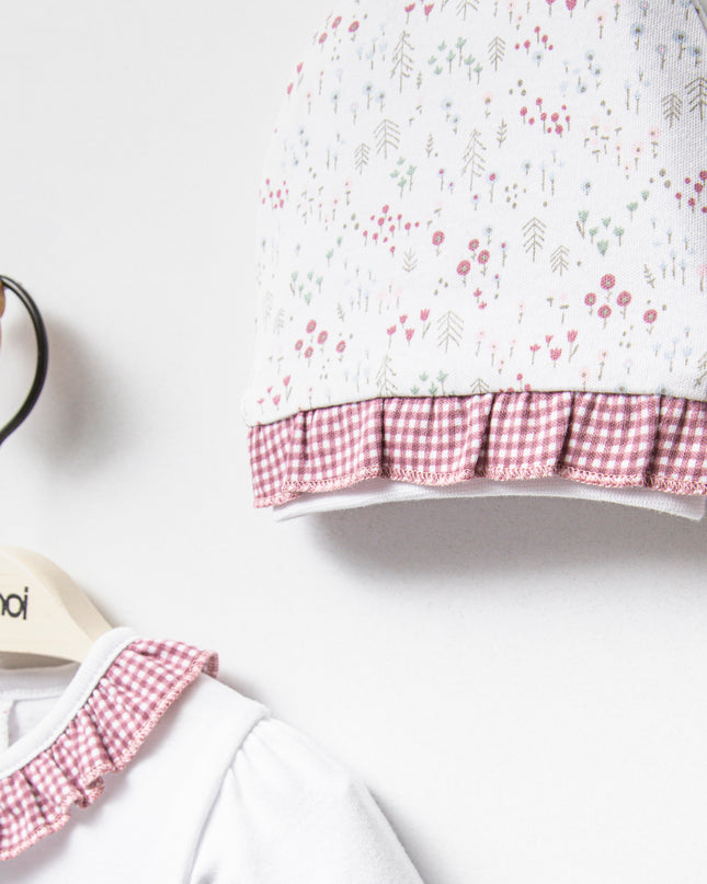 Pink Gingham Flower Ruffle Set