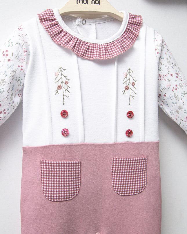Mauve Gingham Flower One-Piece Set