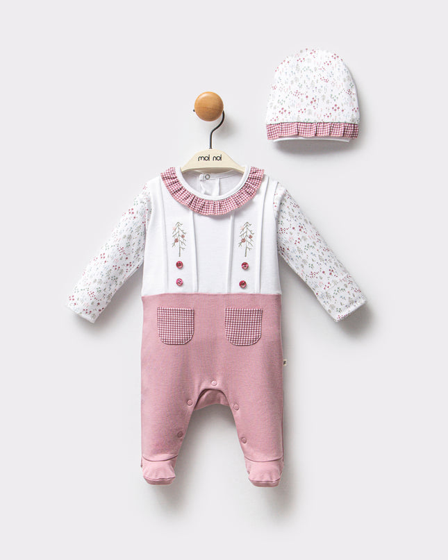 Mauve Gingham Flower One-Piece Set
