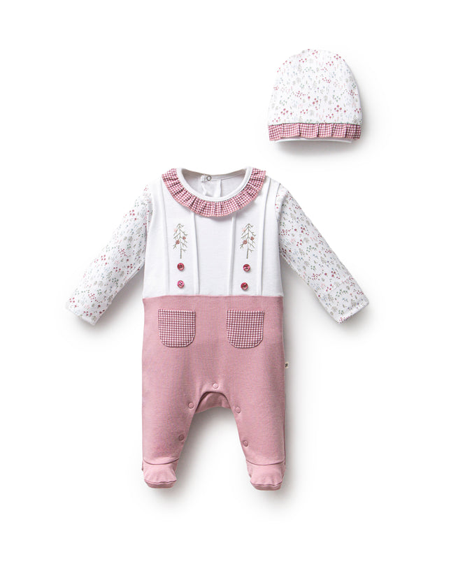 Mauve Gingham Flower One-Piece Set