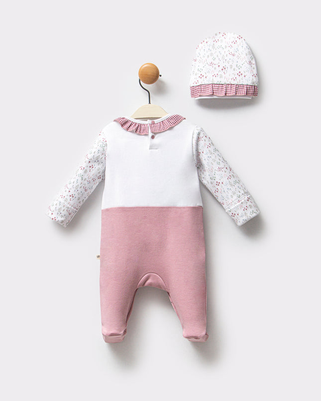 Mauve Gingham Flower One-Piece Set
