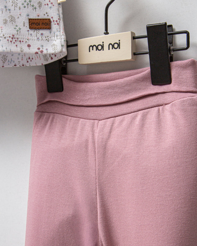 Pink Flower Neckline Ruffle Outfit
