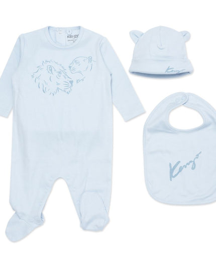 KENZO-BEBE COUCHEB-PALE BLUE-PAJAMAS+BIB+HAT-K90004-773