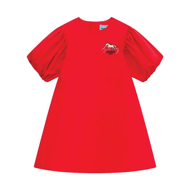 kids atelier kenzo 'Lunar New Year' Embroidered Dress in Poplin