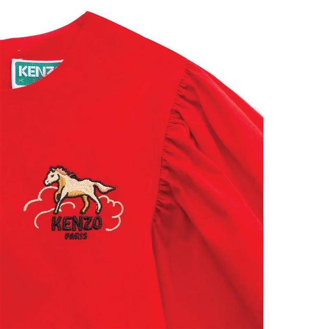 kids atelier kenzo 'Lunar New Year' Embroidered Dress in Poplin