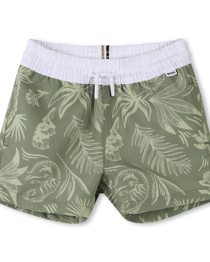 Dark Green Tropical Swim Shorts