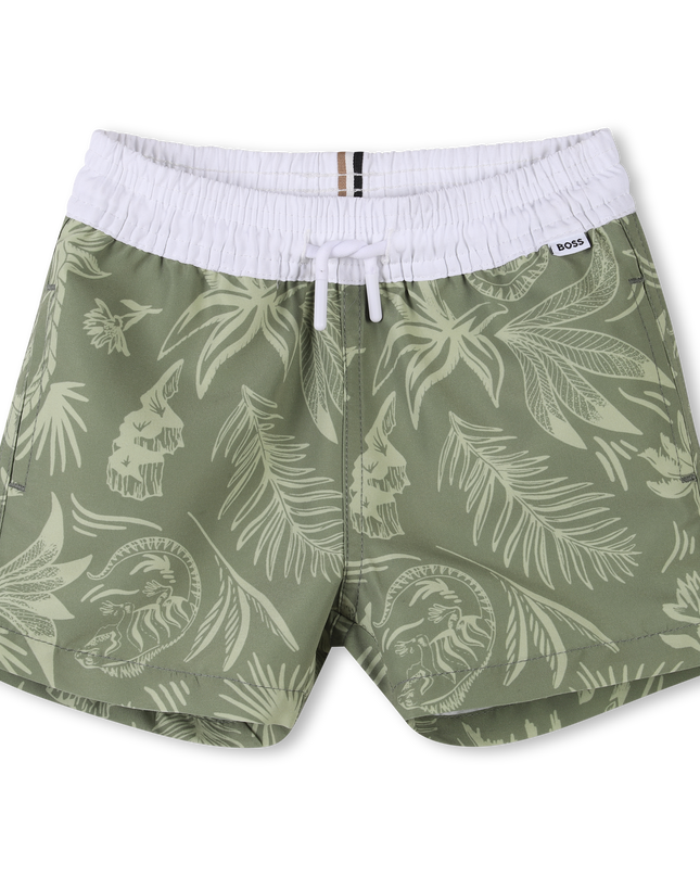 Dark Green Tropical Swim Shorts