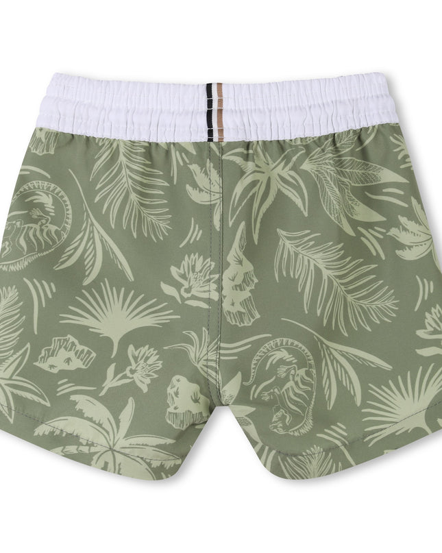 Dark Green Tropical Swim Shorts