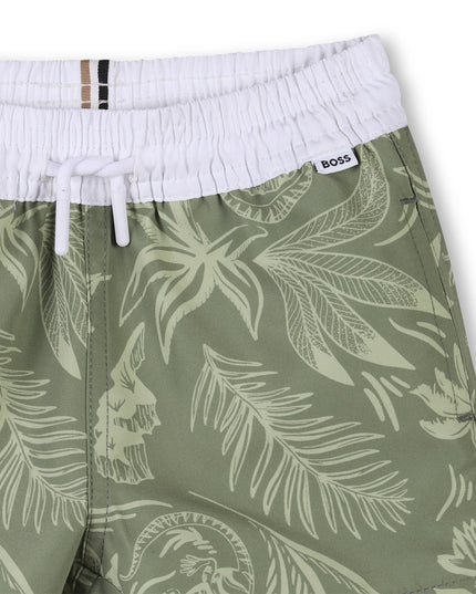Dark Green Tropical Swim Shorts