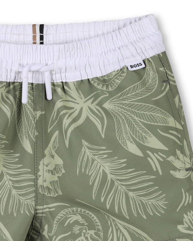 Dark Green Tropical Swim Shorts