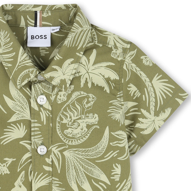 Dark Green Short Sleeve Palm Shirt
