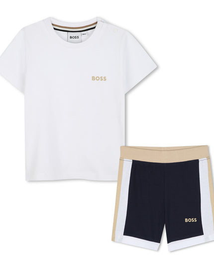 White Shirt Colorblock Shorts Textile Set