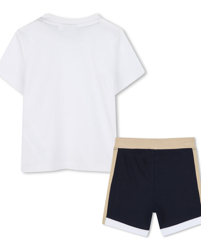White Shirt Colorblock Shorts Textile Set