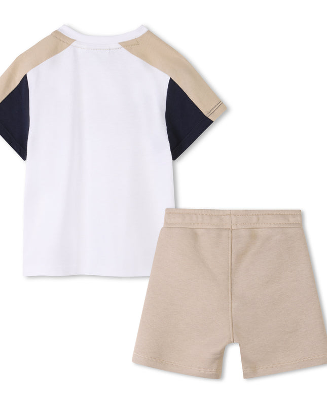 Beige Colorblock Textile Shorts Set